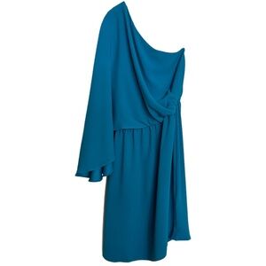 TRINA TURK Teal One Drape Shoulder Amal Dress Size 2 NEW $278 Party Cocktail